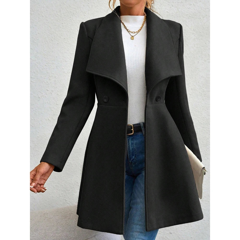 Eleganter Damen-Wintermantel – Zweireihiger Mantel mit Revers & Knopfleiste